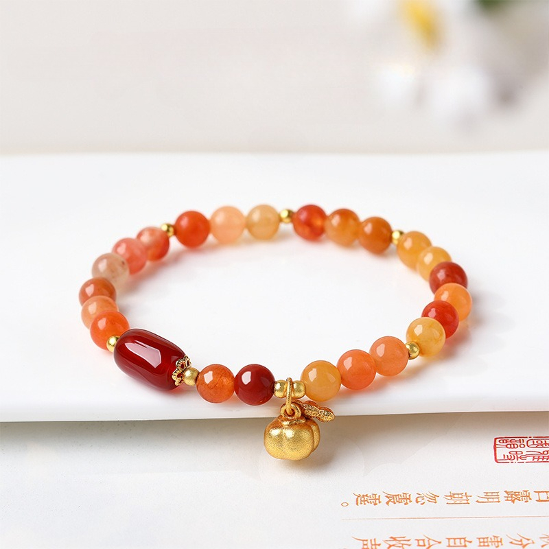 Beading - Natural Golden Silk Jade Persimmon Bracelet
