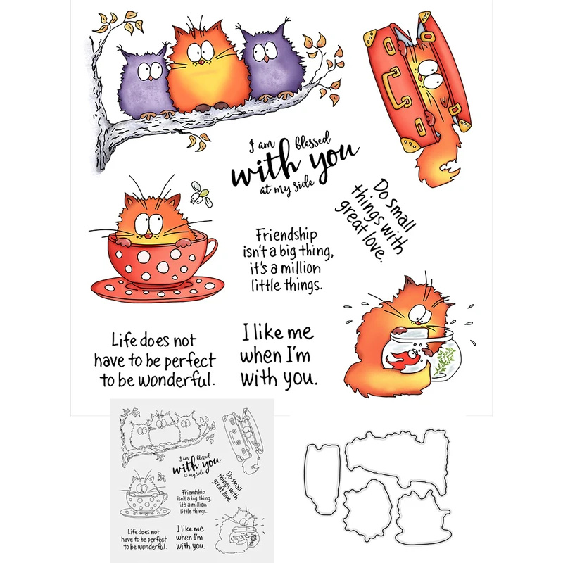 Kawaii Fatty Cats Owl Cutting  - огляд і ціна Clear Silicone Stamps For Card Making