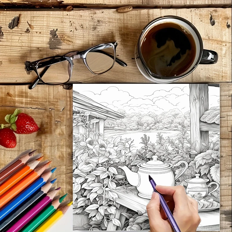 Tea In The Gardens Coloring Bo - огляд і ціна Painting Supplies